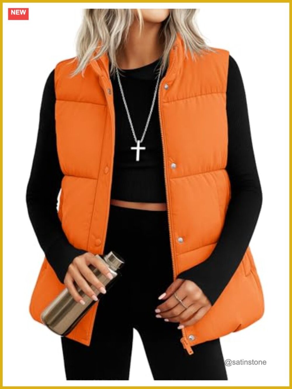 Down Puffer Vest Warm Winter Quilted Padded Puffy Vest with Pockets Stand